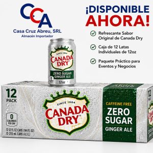 Canada Dry Zero Sugar Ginger Ale 12 oz – Caja de 12 Latas